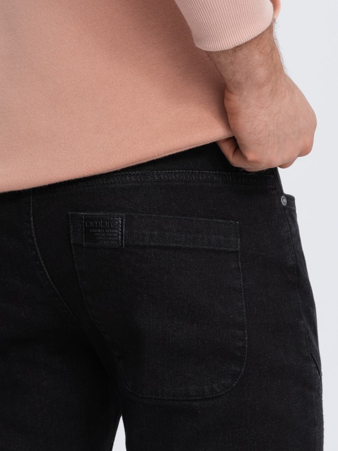 Spodnie męskie joggery jeansowe z przeszyciami - czarne V3 OM-PADJ-0113 - XXL