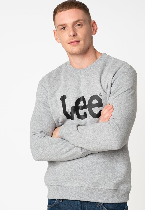 LEE BASIC CREW LOGO SWS MĘSKA BLUZA REGULAR FIT GREY MELE L80XTJMP