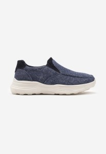 Granatowe Buty Sportowe Slip On z Jeansową Cholewką Moasse