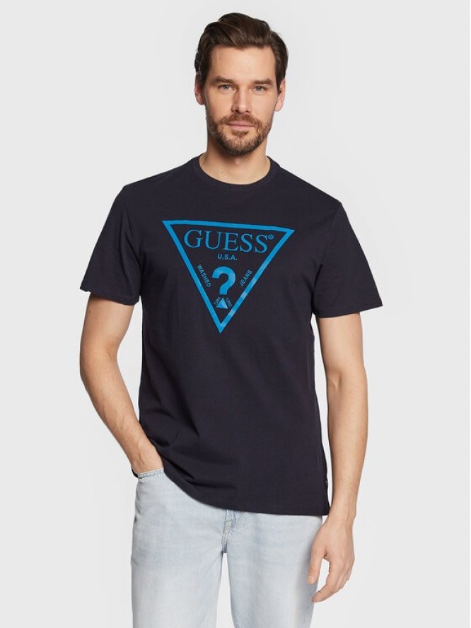 Guess T-Shirt Reflective Logo M3GI44 K9RM1 Granatowy Slim Fit