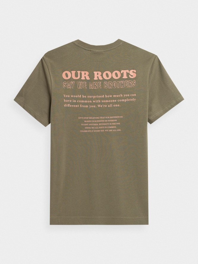 T-shirt regular z nadrukiem męski Outhorn - khaki