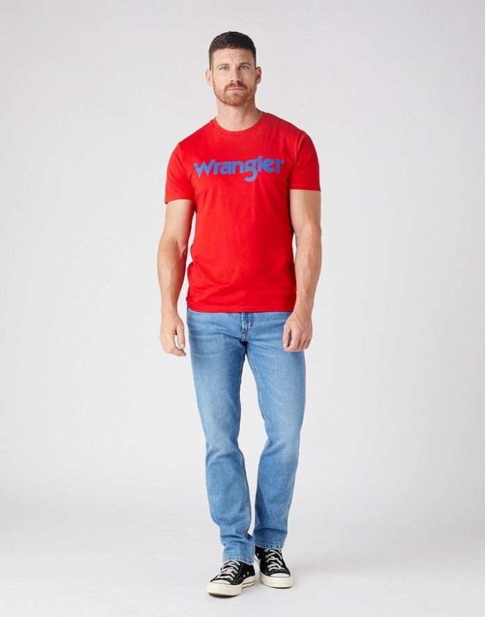 WRANGLER SS LOGO TEE MĘSKI T-SHIRT LOGO FLAME RED W7MUD3R06