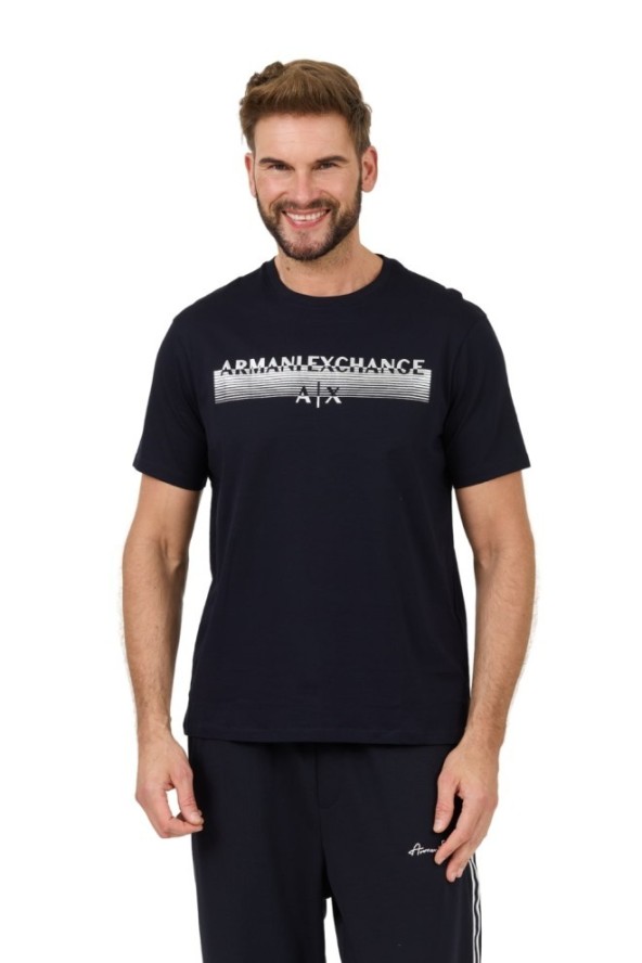 ARMANI EXCHANGE Granatowy t-shirt ze srebrnym logo