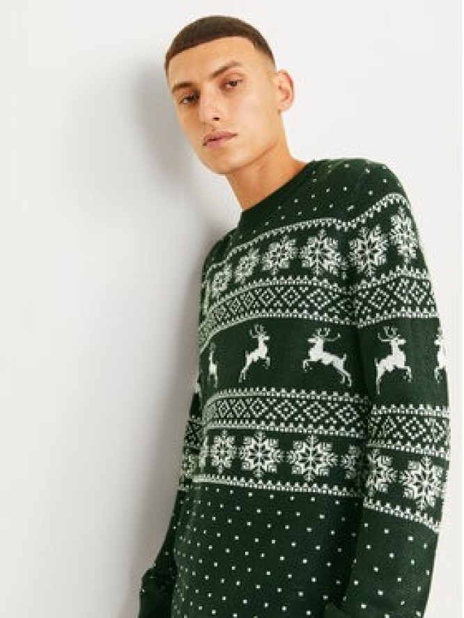 Jack&Jones Sweter Xmas Gabriel 12266118 Zielony Regular Fit