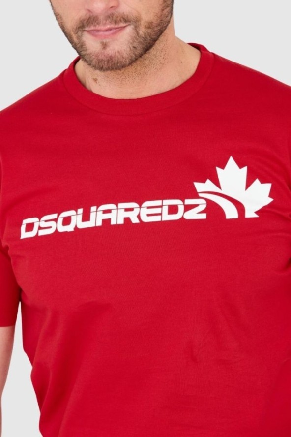 DSQUARED2 Czerwony bawełniany t-shirt z dużym logo