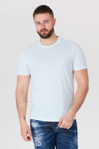 GUESS Błękitny t-shirt męski z aplikacją z logo