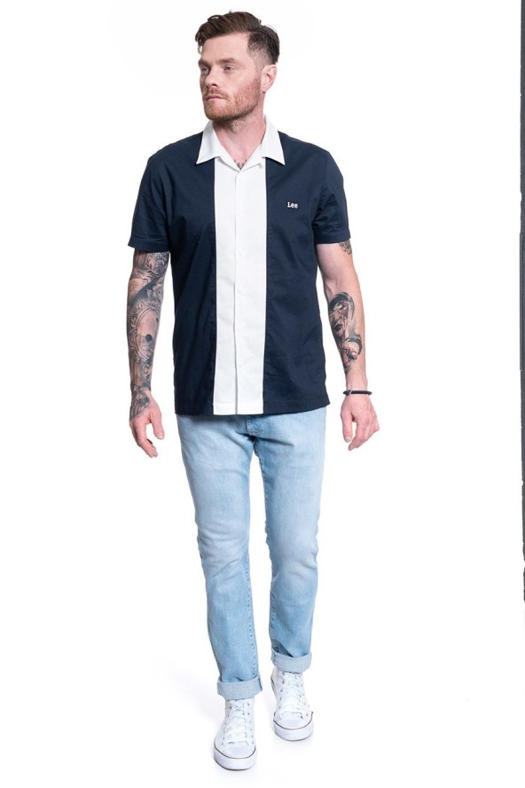 MĘSKA KOSZULA LEE SS BOWLING SHIRT REGULAR FIT SKY CAPTAIN L68BTGHY