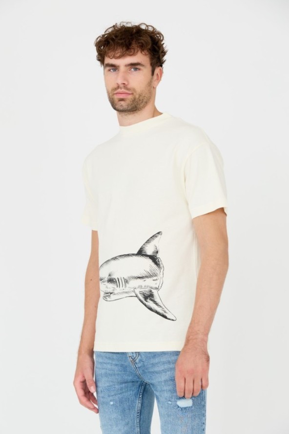 PALM ANGELS Beżowy t-shirt Broken Shark