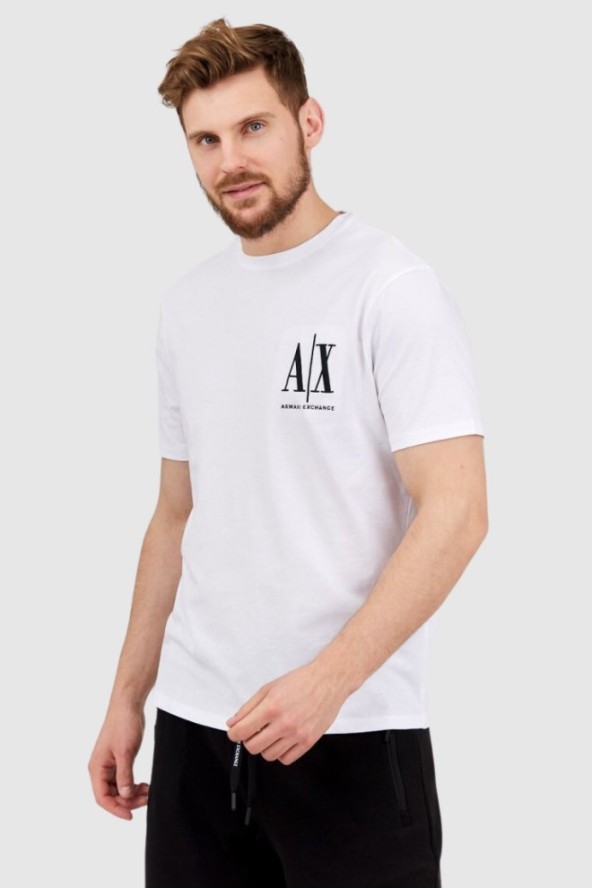 ARMANI EXCHANGE Biały t-shirt męski z wyszywanym logo
