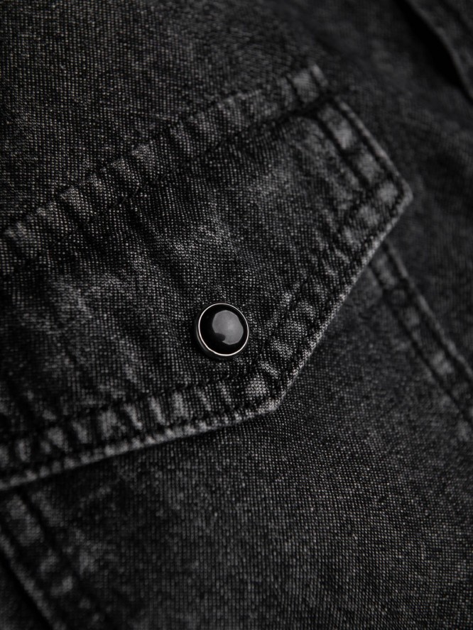 Koszula męska jeansowa na zatrzaski z kieszonkami - czarna V3 OM-SHDS-0115 - XXL
