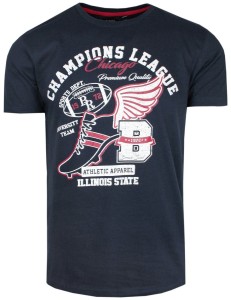 T-Shirt Bawełniany Granatowy z Nadrukiem, Champions League CHICAGO Okrągły Dekolt -BRAVE SOUL