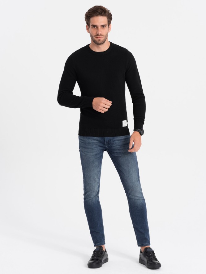 Sweter męski z teksturą i półokrągłym dekoltem - czarny V4 OM-SWSW-0104 - XXL