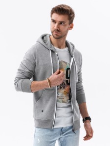 Bluza męska rozpinana z kapturem BASIC - szary melanż V7 B977 - XXL