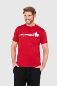 DSQUARED2 Czerwony bawełniany t-shirt z dużym logo