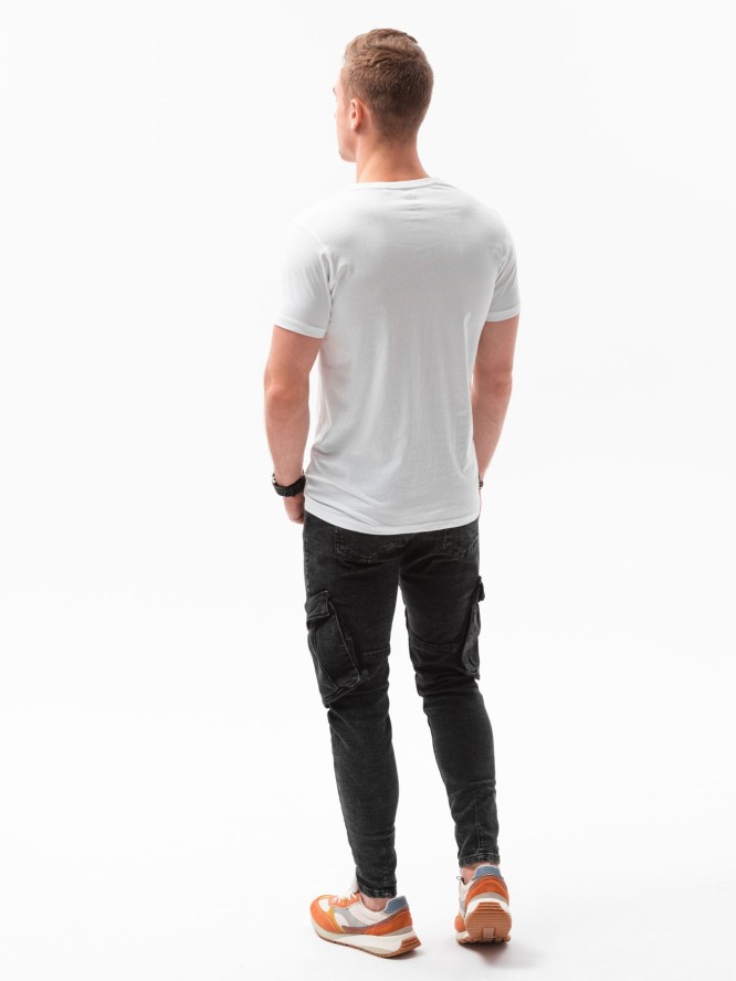T-shirt męski z nadrukiem - biały V-1A S1434 - XXL