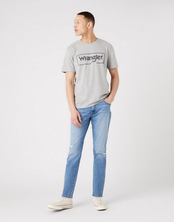 WRANGLER FRAME LOGO TEE MĘSKI T-SHIRT KOSZULKA NADRUK MID GREY W70JD3X37