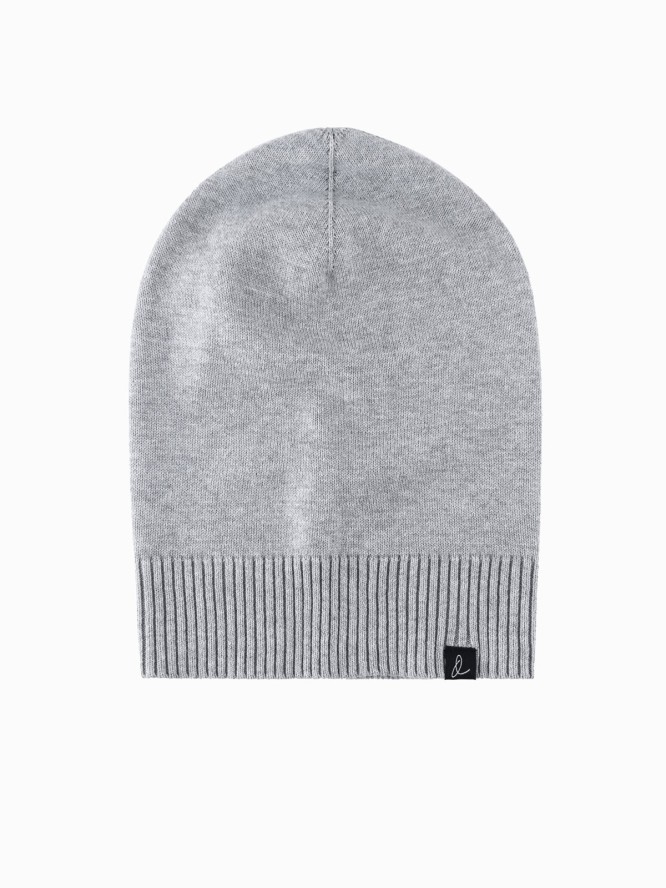 Zimowa czapka męska beanie z bawełnianej dzianiny – szary melanż V5 OM-ACWH-0124 - uniwersalny