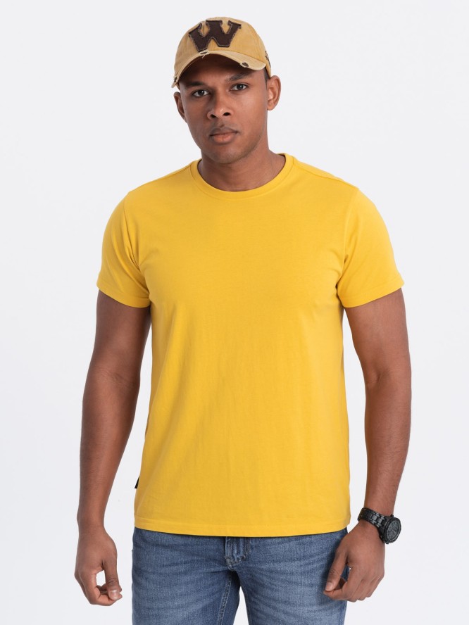 T-shirt męski klasyczny bawełniany BASIC - musztardowy V8 OM-TSBS-0146 - XXL