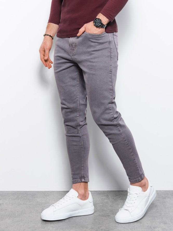Jeansowe spodnie męskie bez przetarć SLIM FIT - grafitowe V5 OM-PADP-0148 - XXL