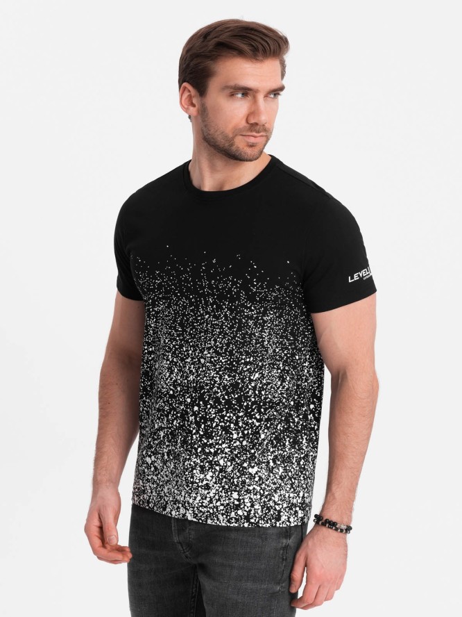 Męski t-shirt bawełniany z gradientowym nadrukiem - czarny V2 OM-TSPT-22SS-001 - XL