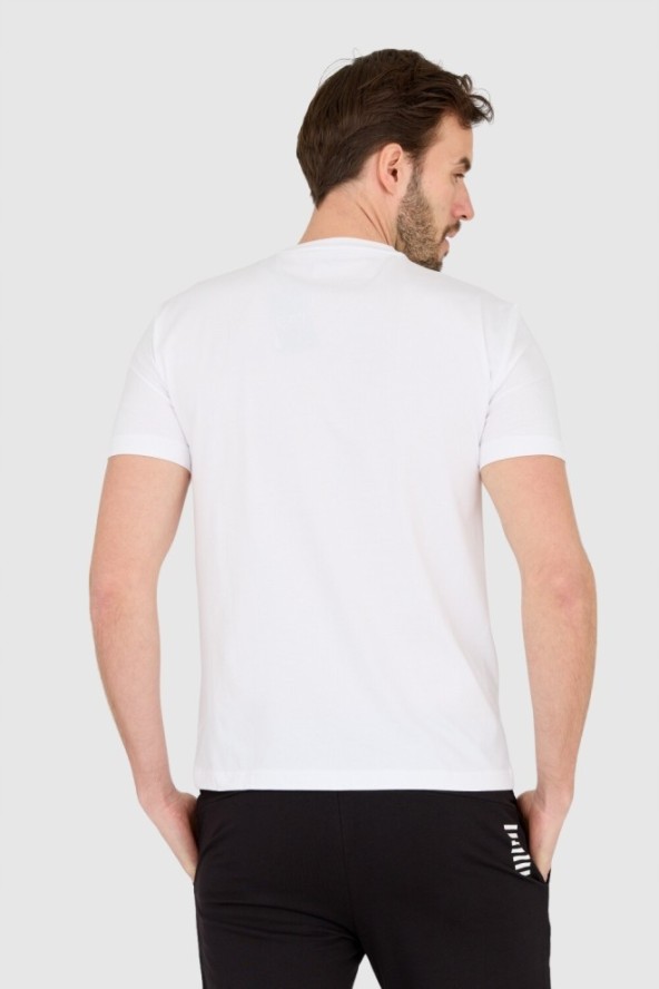 EA7 Biały męski t-shirt z dużym białym logo