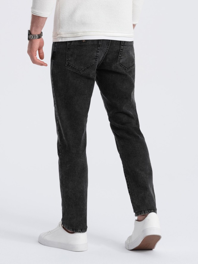 Spodnie męskie jeansowe slim fit z przeszyciem na kolanach - czarne V2 OM-PADP-0109 - XXL