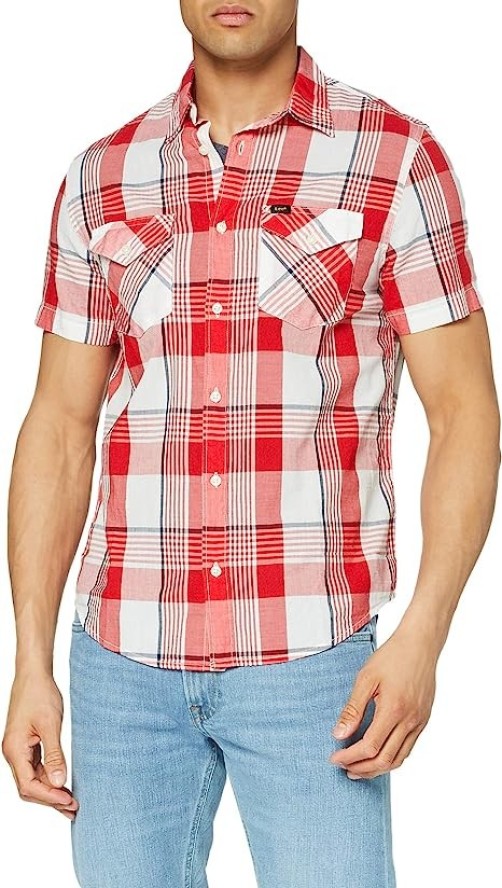 LEE SS REGULAR SHIRT MĘSKA KOSZULA MATERIAŁOWA CORE RED L66VMFMN