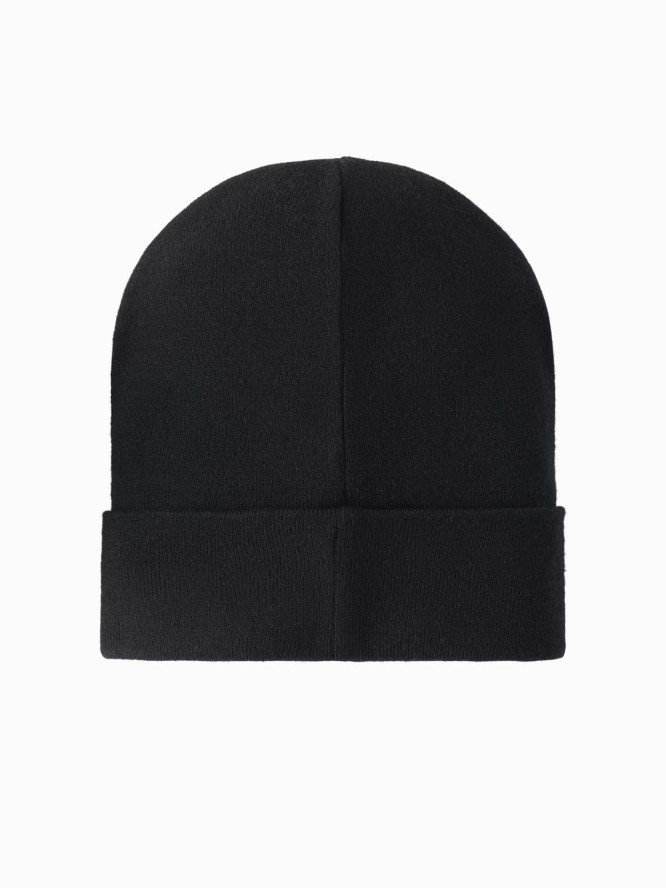 Dzianinowa męska czapka beanie z haftowanym napisem – czarna V1 OM-ACWH-0120 - uniwersalny