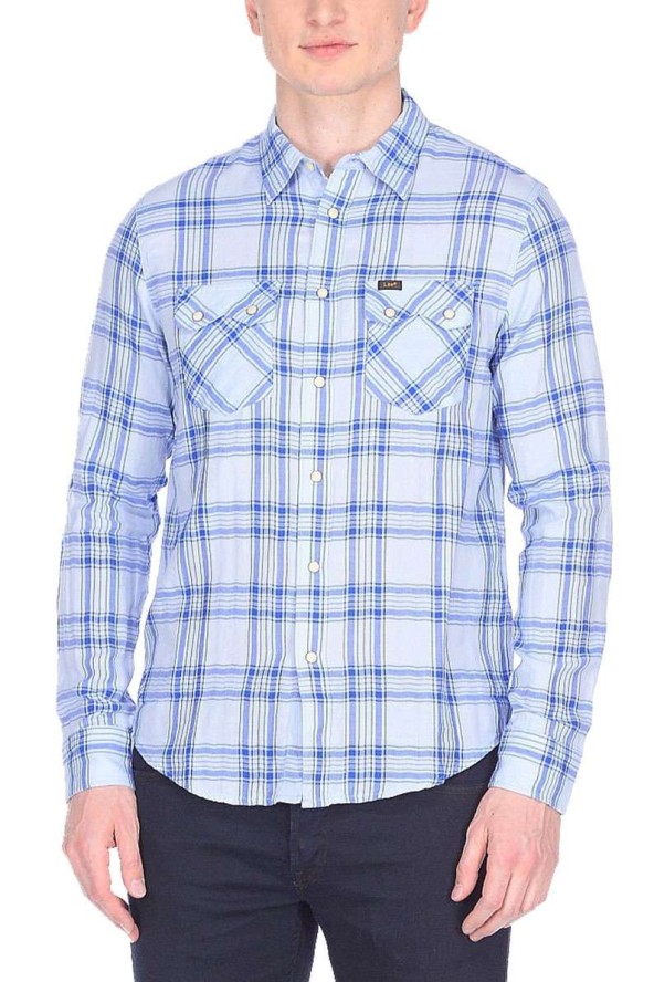 LEE RIDER SHIRT MĘSKA KOSZULA Z DŁUGIM RĘKAWEM W KRATĘ LIGHT BLUE L856GMEJ