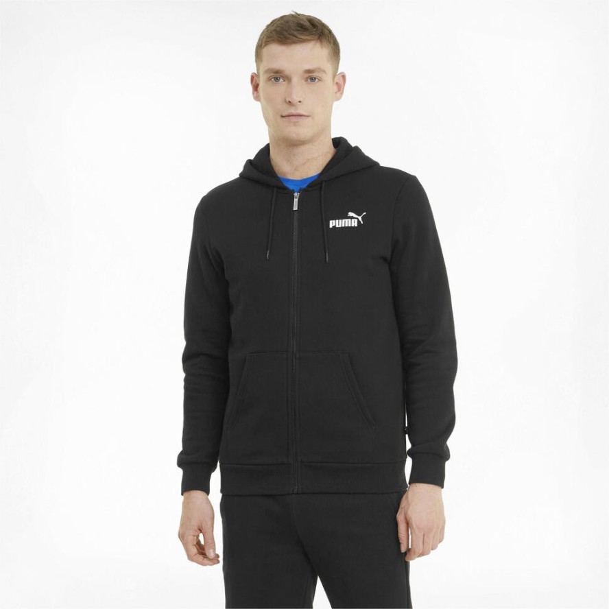 Męska rozpinana bluza z kapturem i logo Essentials PUMA Black