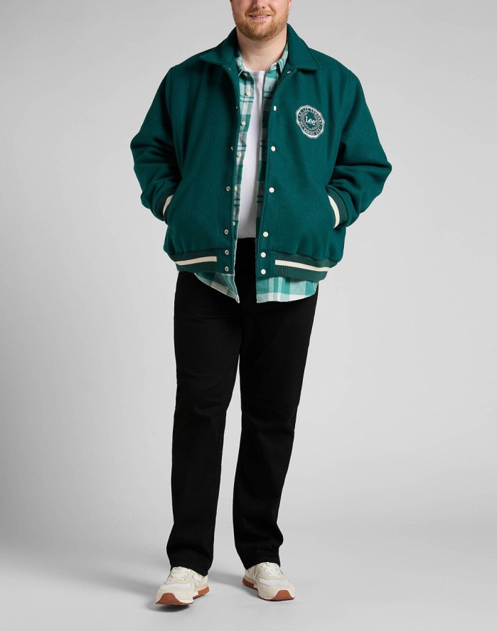 LEE VARSITY JACKET MĘSKA KURTKA PRZEJŚCIOWA LOGO NADRUK ESMERALDA L87TDB96