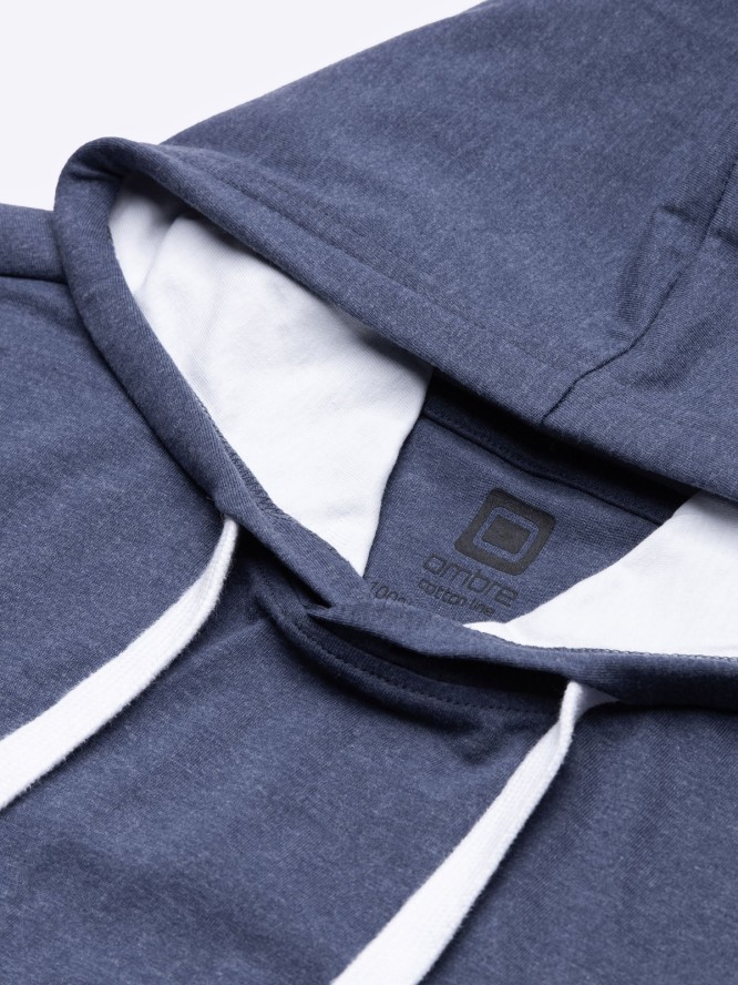 T-shirt męski z kapturem - niebieski melanż V12 S1376 - XL