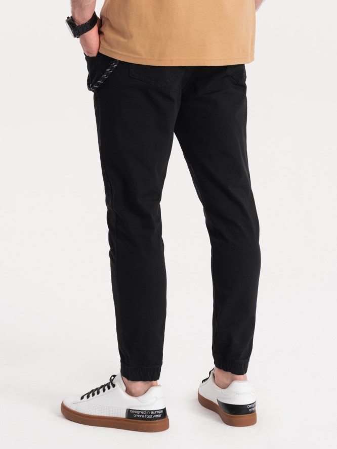 Spodnie męskie materiałowe JOGGERY z ozdobnym sznurkiem - czarne V1 P908 - XL