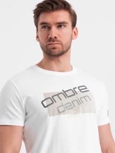 T-shirt męski bawełniany z logotypem - biały V1 OM-TSPT-0139 - XXL