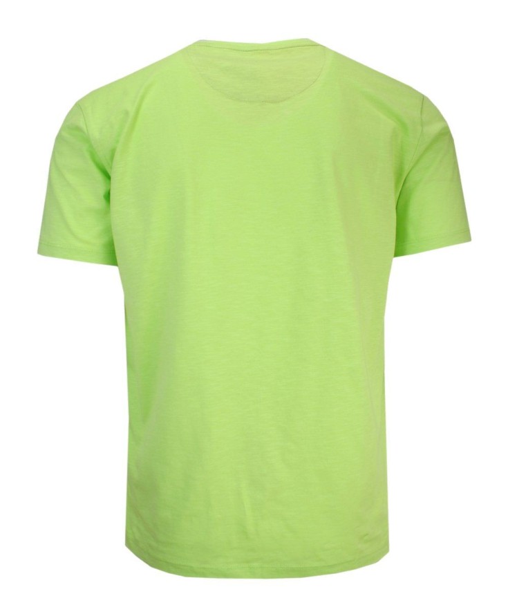 T-Shirt Męski Zielony, Neonowy z Nadrukiem w Żaglówkę, Krótki Rękaw, Koszulka, U-neck