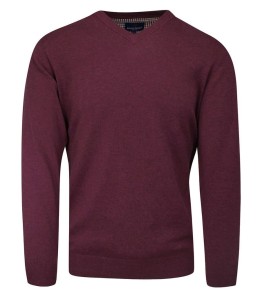 Sweter Burgundowy, Bordowy Melanżowy w Serek (V-neck), Klasyczny, Męski, Elegancki -Adriano Guinari