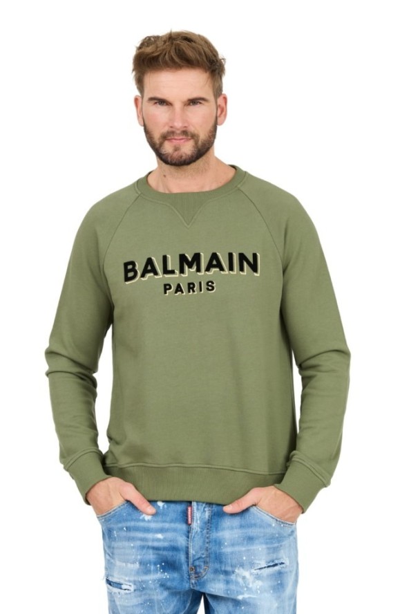 BALMAIN Zielona bluza Flock&foil Sweatshirt