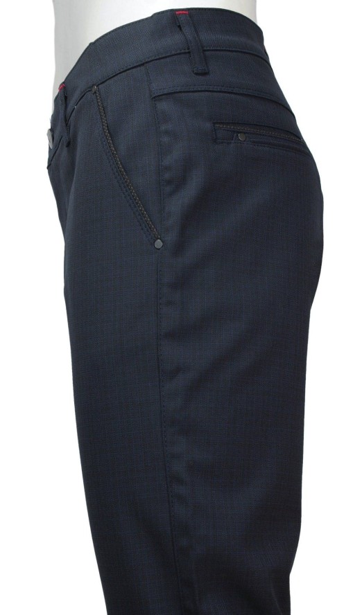 Spodnie Eleganckie Granatowe w Drobną Kratkę, Chinosy, Męskie -RIGON