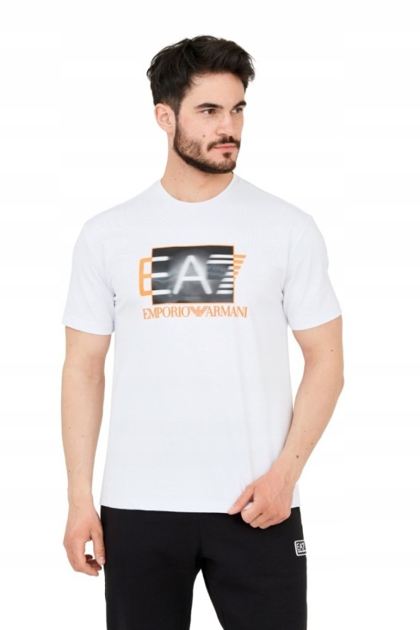 EA7 Biały t-shirt z holograficznym logo