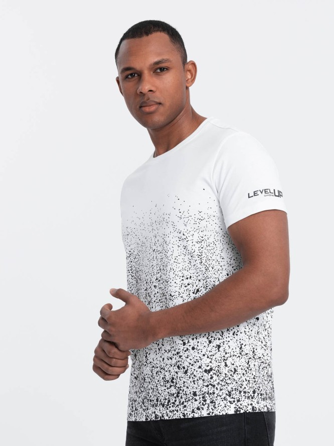 T-shirt męski bawełniany z gradientowym nadrukiem - biały V1 OM-TSPT-22SS-001 - XXL