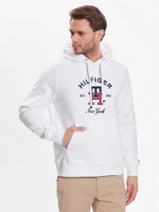 Tommy Hilfiger Bluza Curved Monogram MW0MW30017 Biały Regular Fit