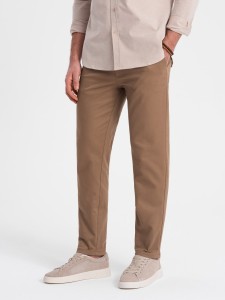 Spodnie męskie chino SLIM FIT z delikatną teksturą - brązowe V2 OM-PACP-0190 - XXL