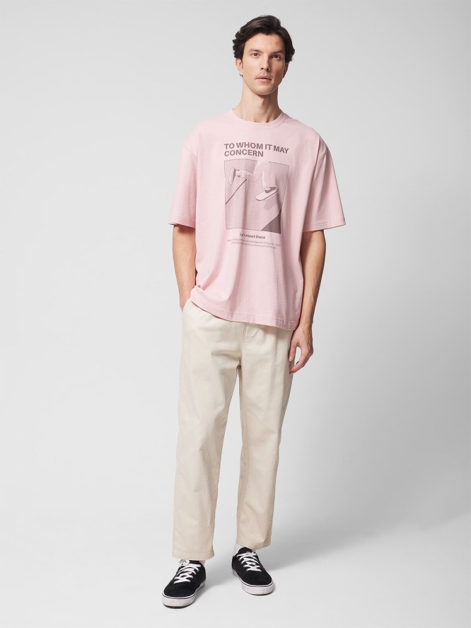T-shirt oversize z nadrukiem męski Outhorn - różowy
