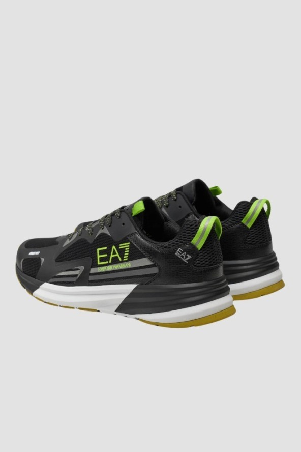 EA7 Czarne sneakersy z zielonym logo