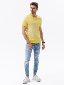 T-shirt męski z kieszonką - żółty melanż V5 S1388 - XXL