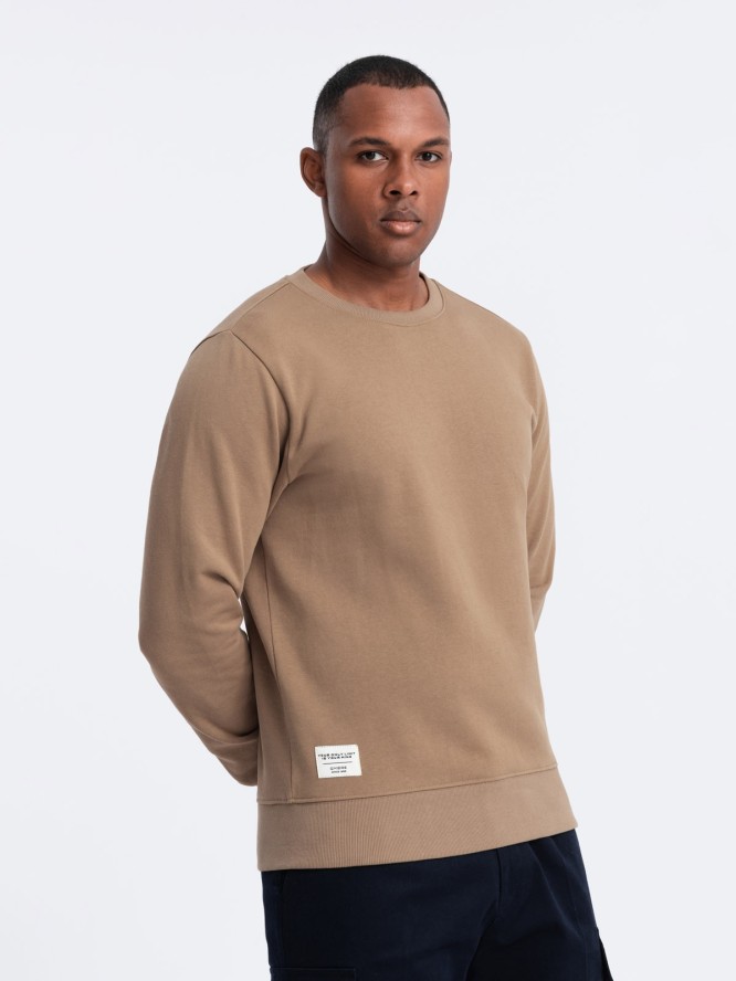 Męska bluza dresowa BASIC z okrągłym dekoltem - brązowa V2 OM-SSBN-0175 - XXL
