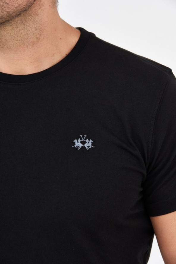 LA MARTINA Czarny t-shirt męski z wyszywanym logo