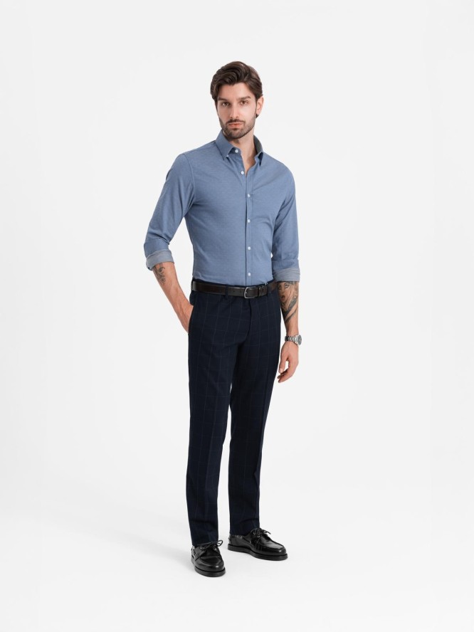 Koszula męska SLIM FIT z ozdobnej tkaniny – niebieska V1 OM-SHCS-0175 - XXL