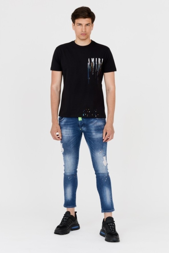 AMIRI T-shirt czarny z efektem kolorowej farby