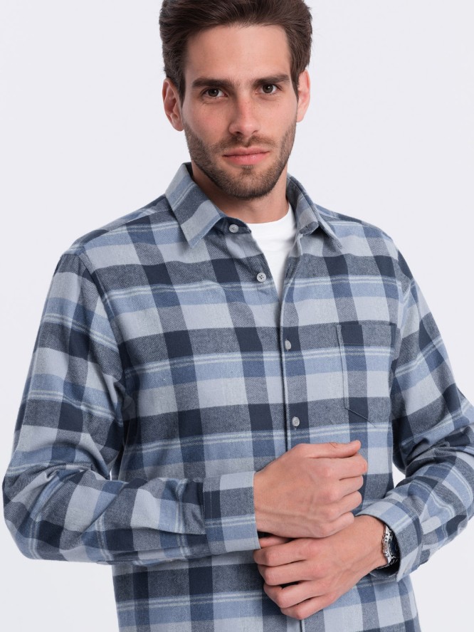 Flanelowa koszula męska w kratę - niebiesko-szara V1 OM-SHCS-0150 - XXL